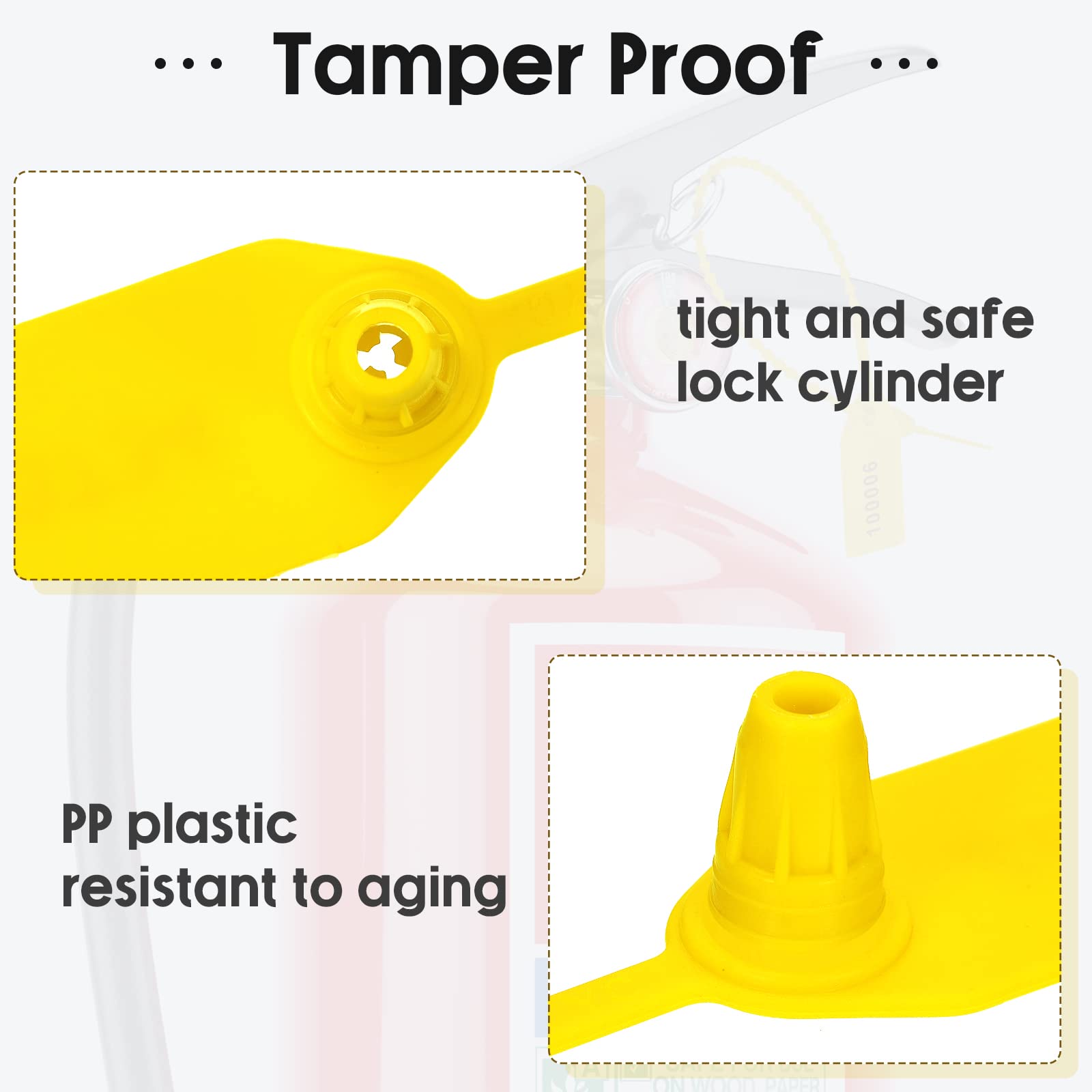 Roowest Lot de 2 000 étiquettes de sécurité en plastique pour extincteur - Étiquettes de sécurité numérotées - Jetables - 250 mm de long (jaune)