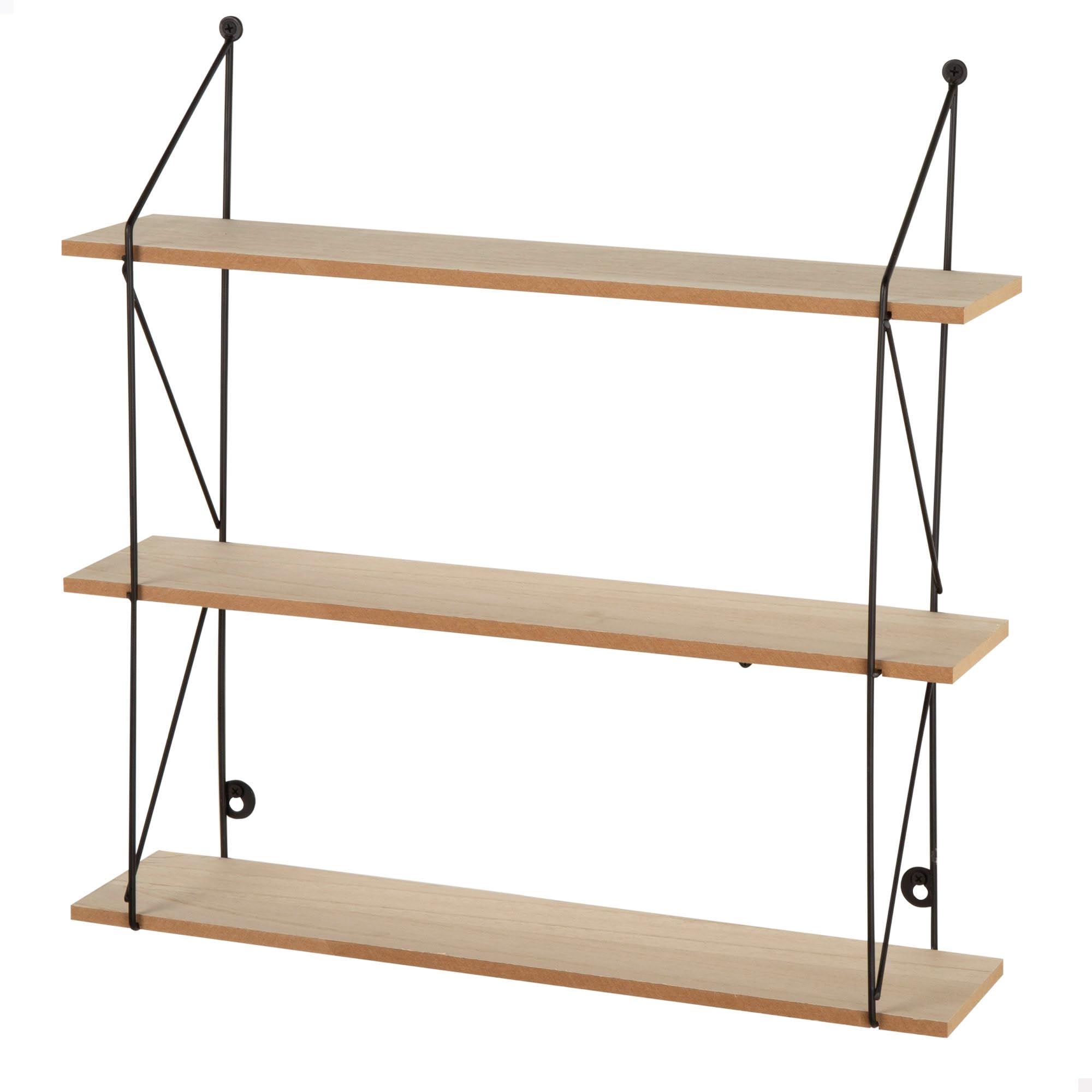 AKTIVE MAX Home Wall Shelf, 50 x 12 x 49 cm, Maximum Weight 6 kg, 3 Shelves, for Hanging, Black Metal Frame, Natural Wood Effect, for Living Room, Hallway, Bathroom, Bedroom (18471)