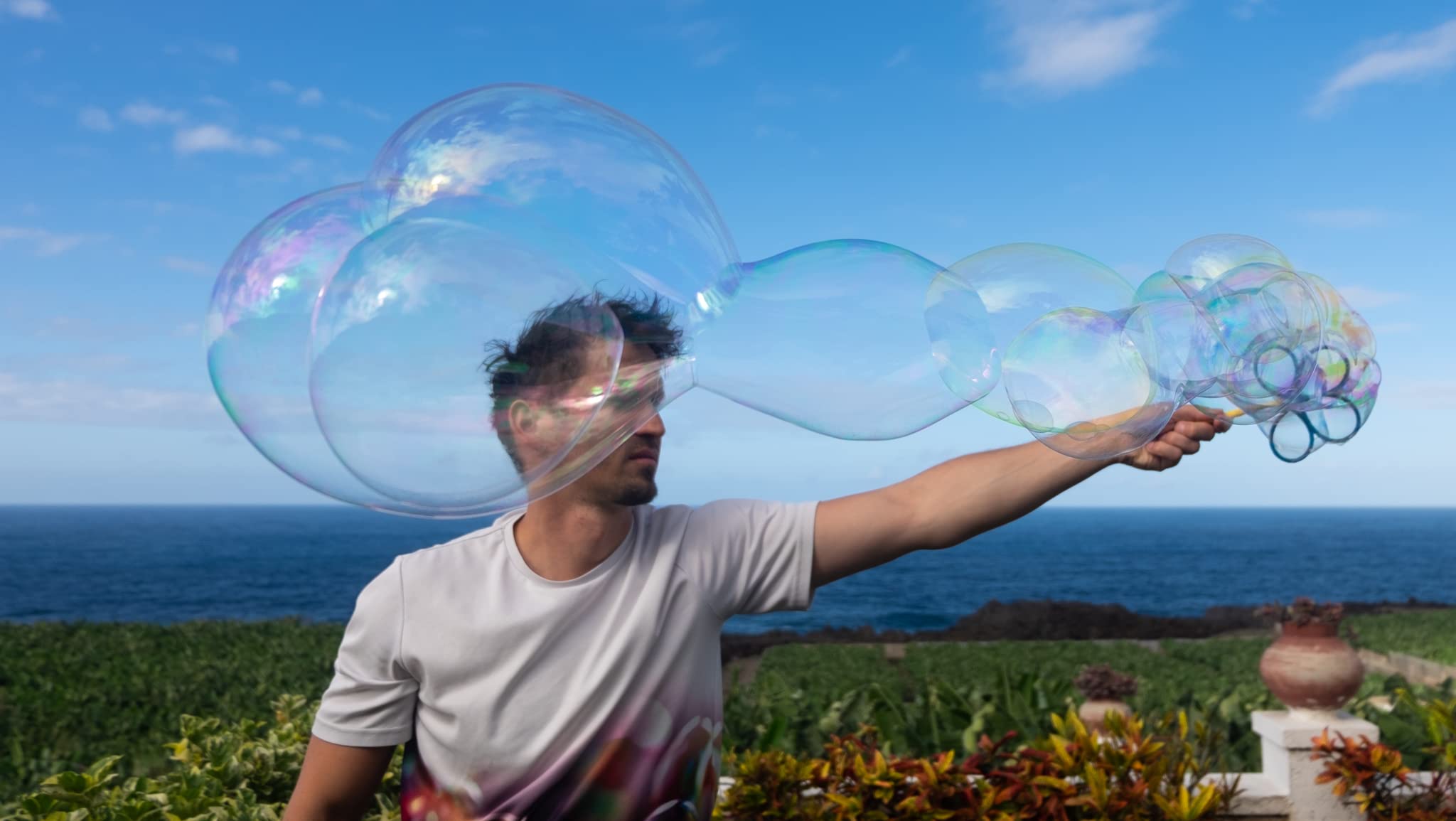 Bubble Brothers Zestaw baniek mydlanych, 5 sztuk, pałeczki do baniek mydlanych i płyn do baniek mydlanych, 5 l, roztwór do baniek mydlanych, stabilne bańki mydlane, butelka do