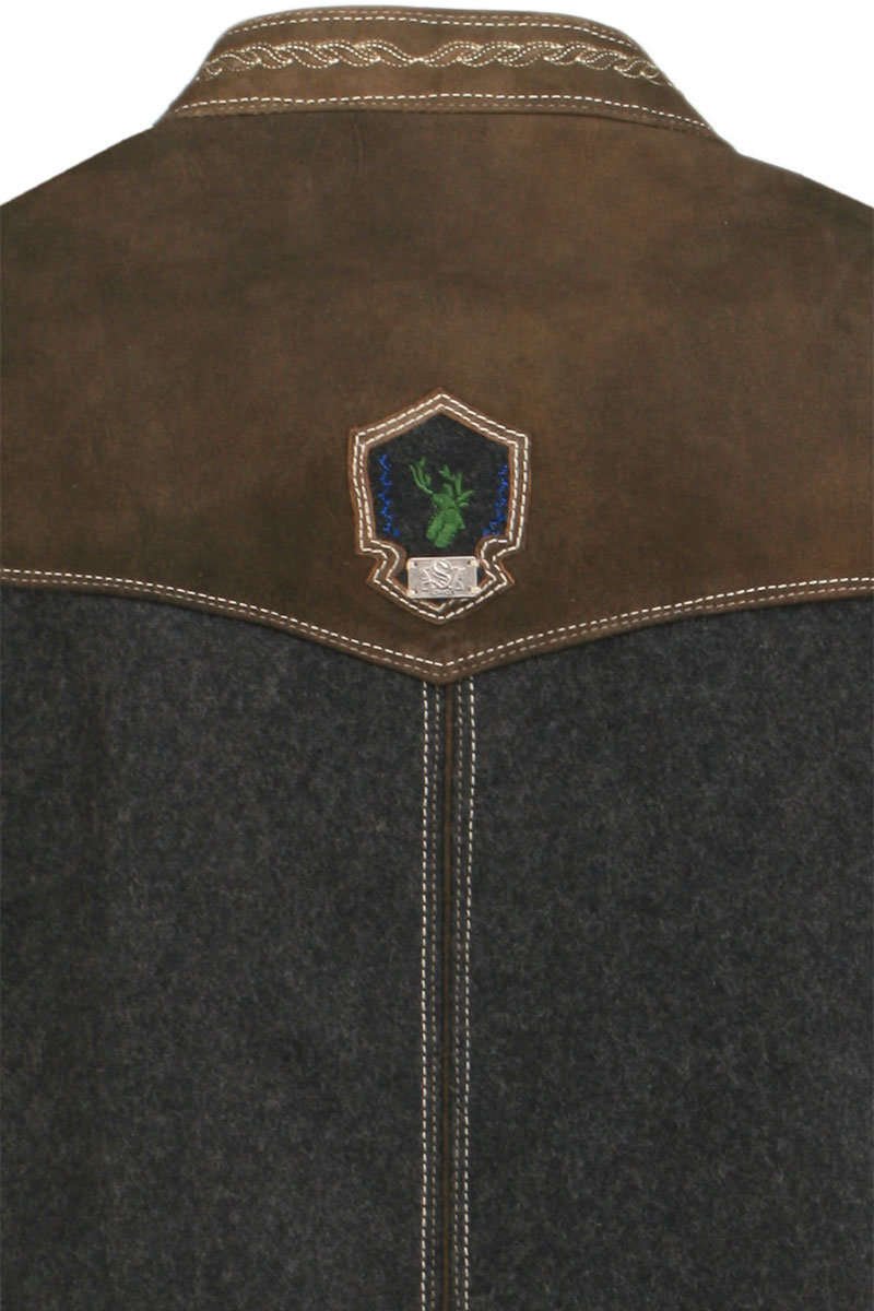 Spieth & Wensky Herren Trachten Jacke Loden/Leder anthrazit 'Samuel', anthrazit, 48