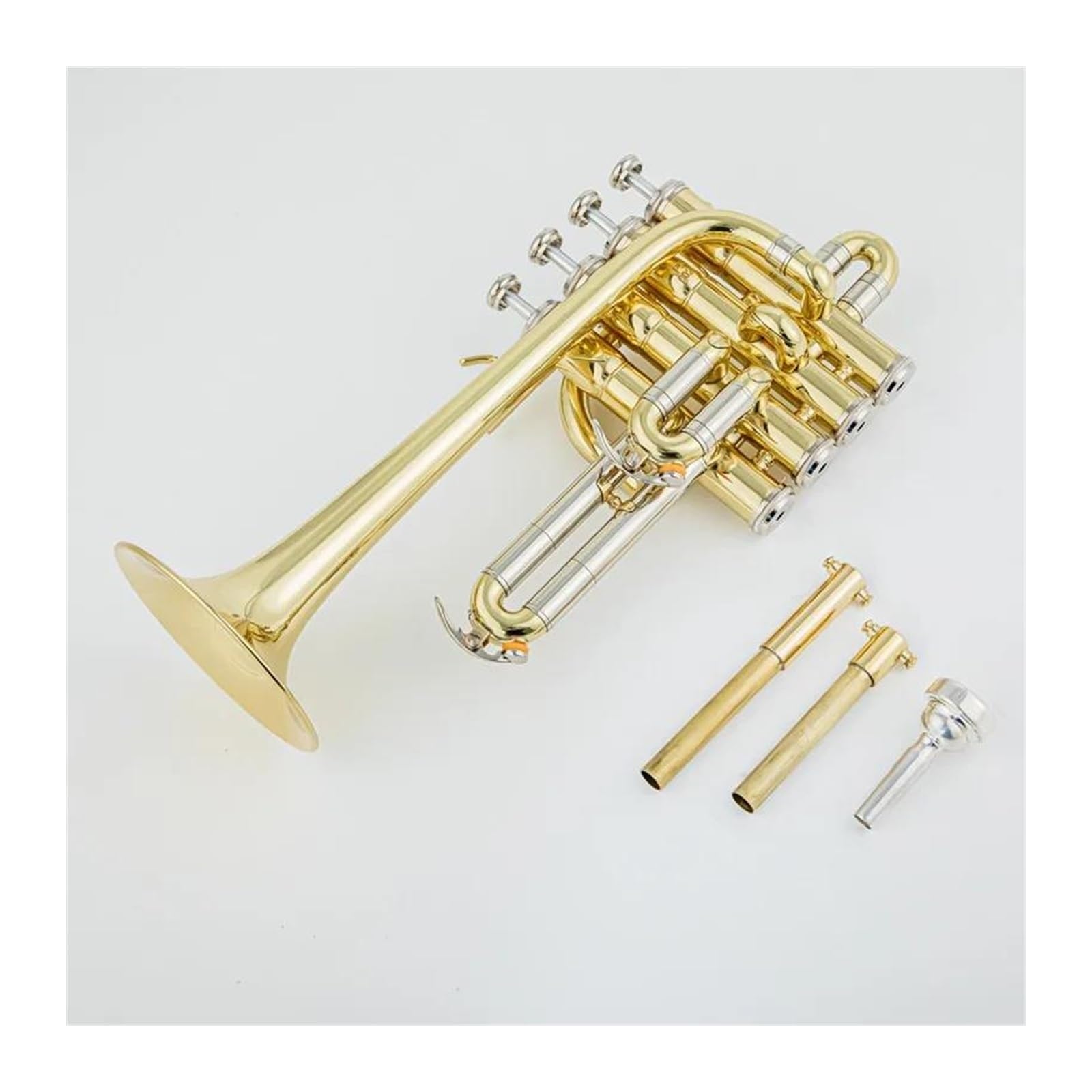 BABYCE Trompete Blasinstrument Professionelle Hochtrompete Bb Piccolo Trompete Messing Gold Silber Lackoberfläche Trompete (Color : Gold)