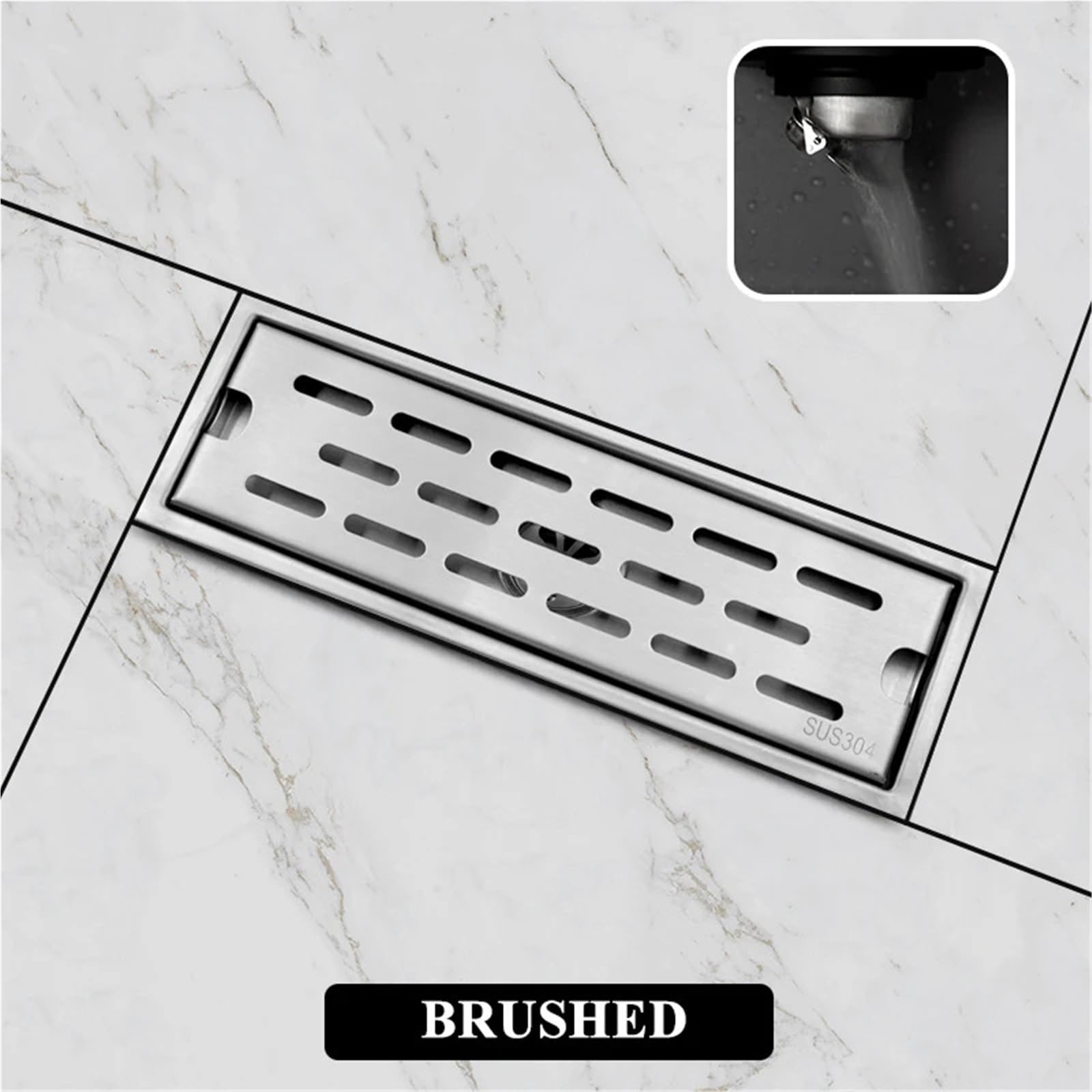 Rejilla Desague Ducha Desagüe de suelo recogedor pelo baño ducha desagüe cocina inodoro rejillas residuos drenaje lineal largo Oro pulido negro para Exteriores(Brushed)