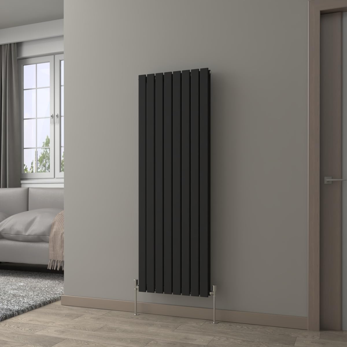 Nrg Black Vertical Radiator 1600X544mm Double Flat Panel Central Heating