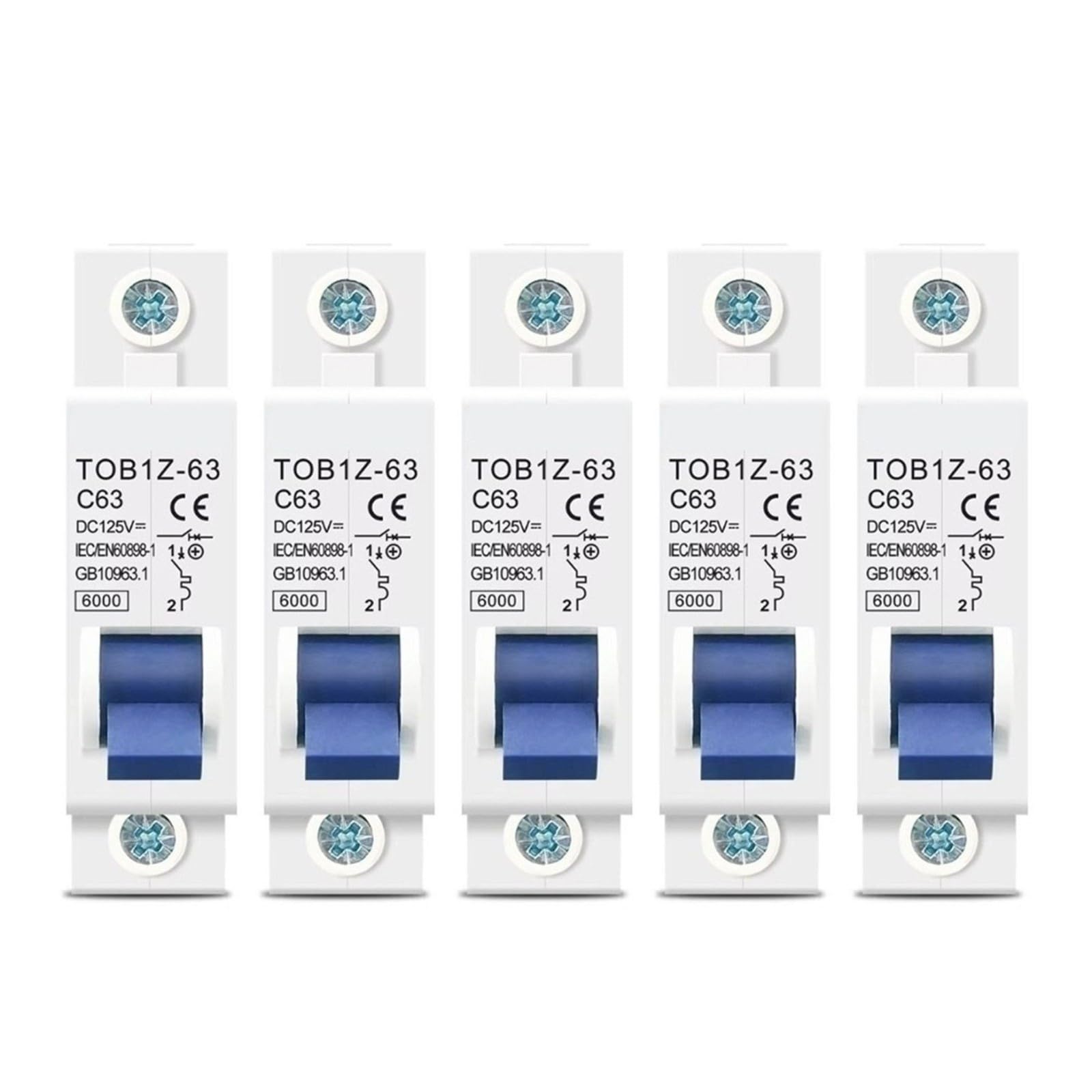DC MCB Mini interruttore automatico 5 pezzi/set 6000A 1P 125V