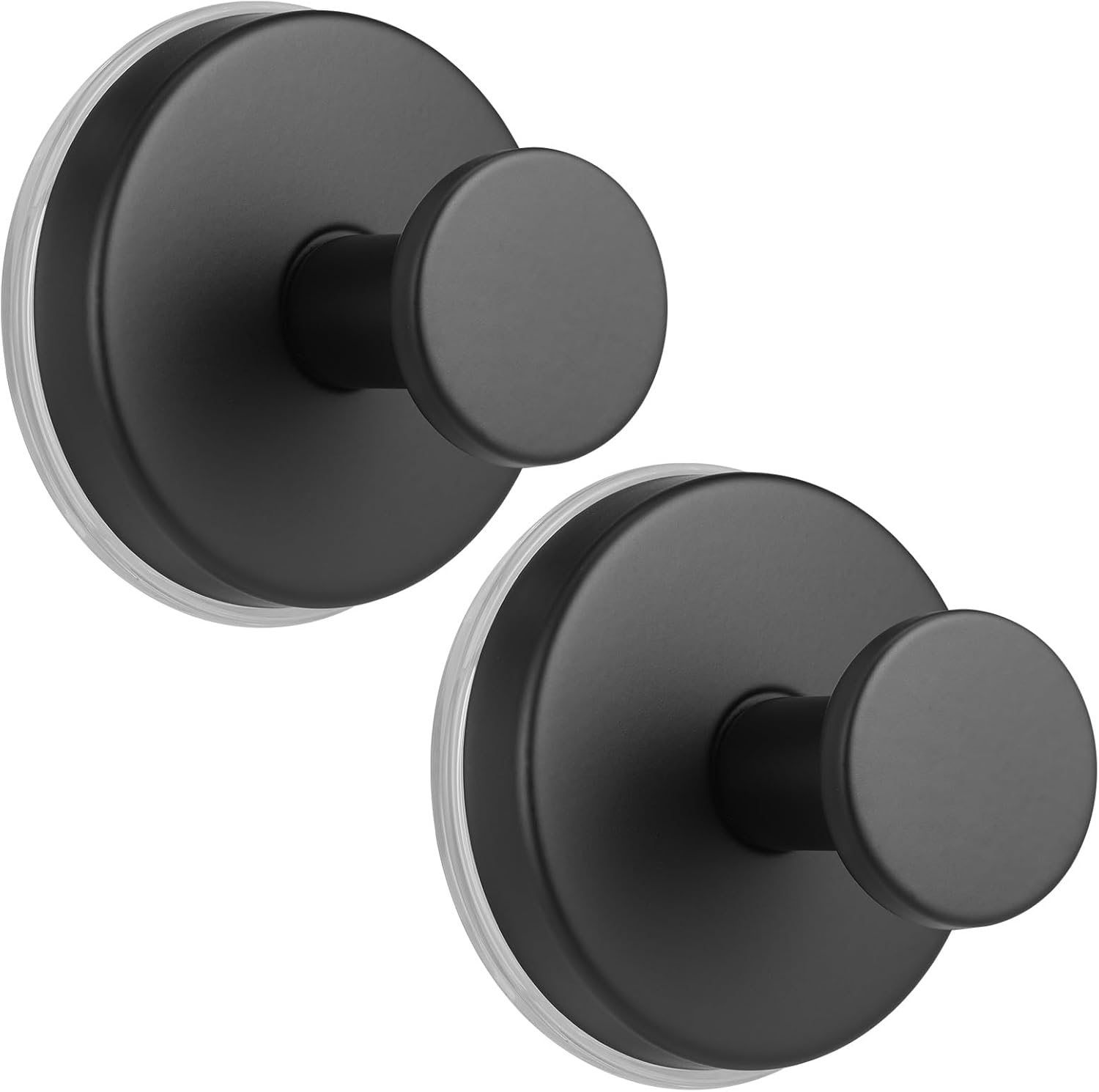Large Suction Cup Hooks, Heavy Duty 15lb Holds Towel & Robe, No-Drill Shower Bathroom Hooks for Tile Wall Glass Mirror, Mounts on Smooth Non-Porous Surfaces (2 Pack, Matte Black)