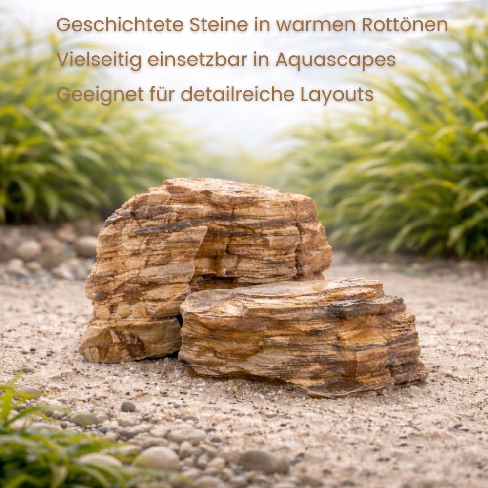 AquaOne Aquariumsteine Red Multilayer Rock Stein I Natursteine 25 kg Mix Größe M-XL I Natursteine mit Mehrschichtstruktur für Aquascaping und Naturaquarien