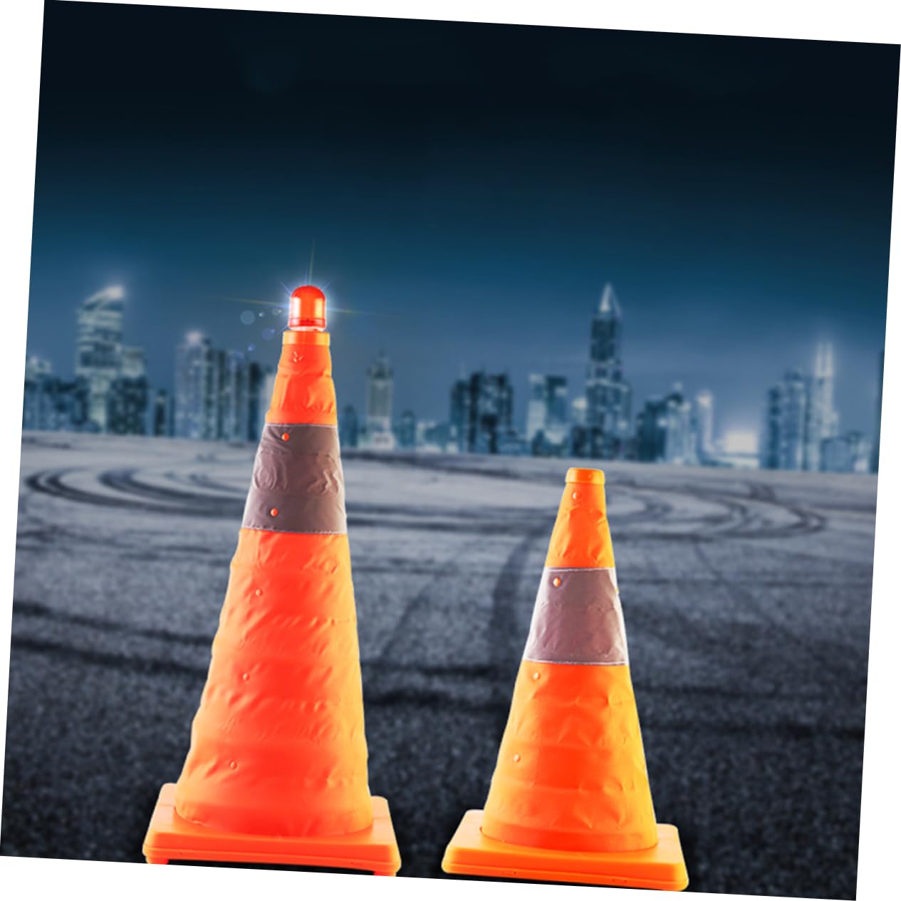 Cône Routier Pliable Réfléchissant avec Lampe LED Intégrée Orange