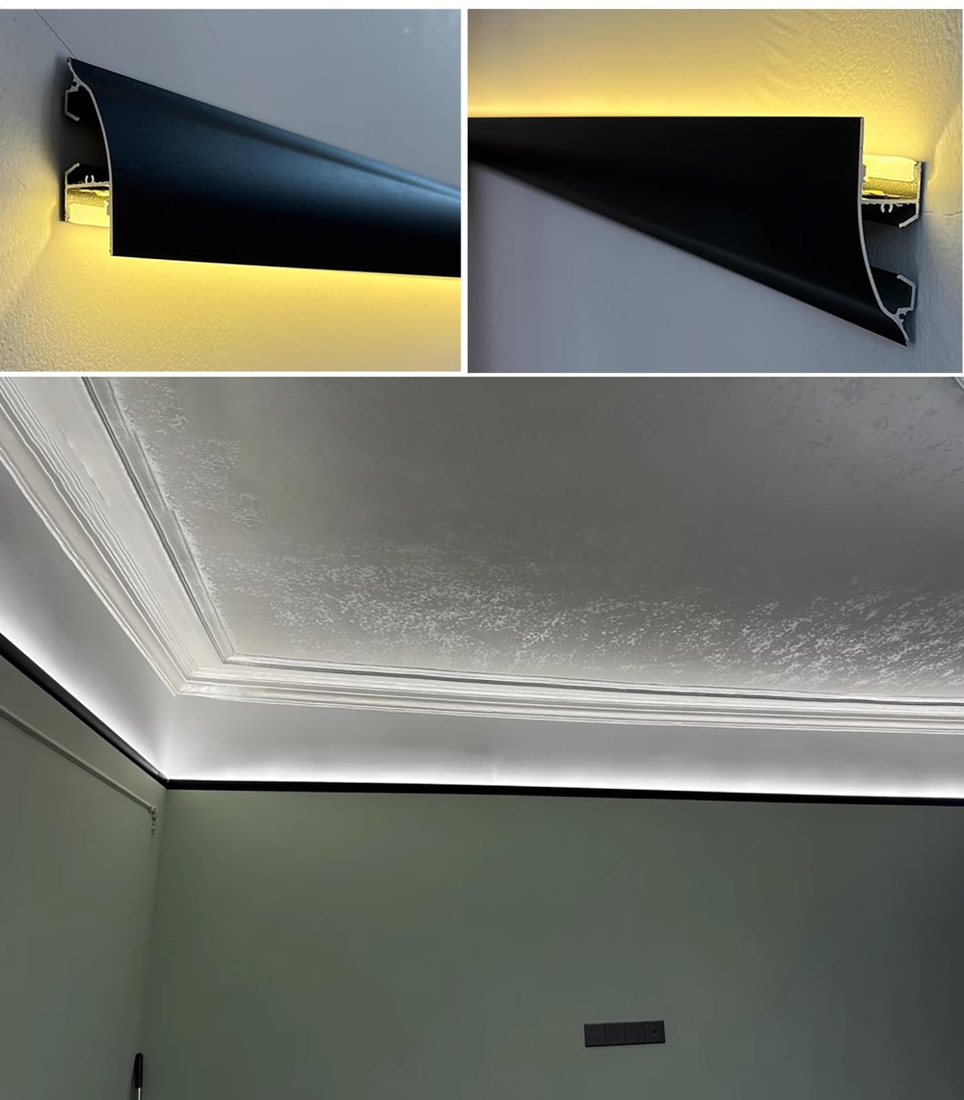 Profili per Strisce Led Confezione da 10 Canaline LED in Alluminio Nero da 2 M, Canale di Illuminazione a LED Per Cornici a Corona, per Bordo Parete / Soffitto, System di Illuminazione Indiretta