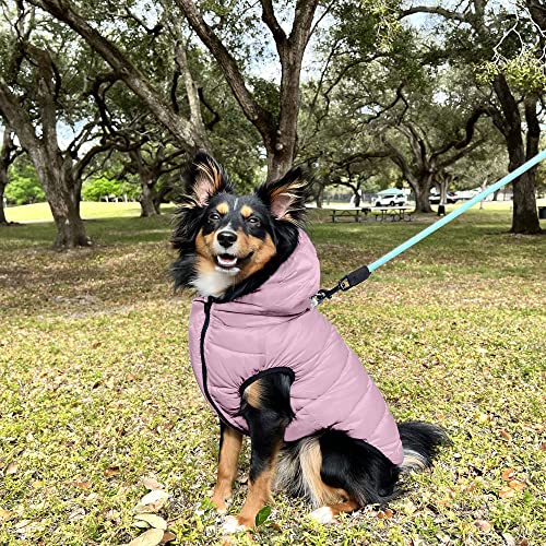 Pawtitas Reversible Dog Coat Windproof A Cold Weather Dog Puffer Vest - Orchid/Grey Zip Up Dog Jackect For Large Dogs - Image 2