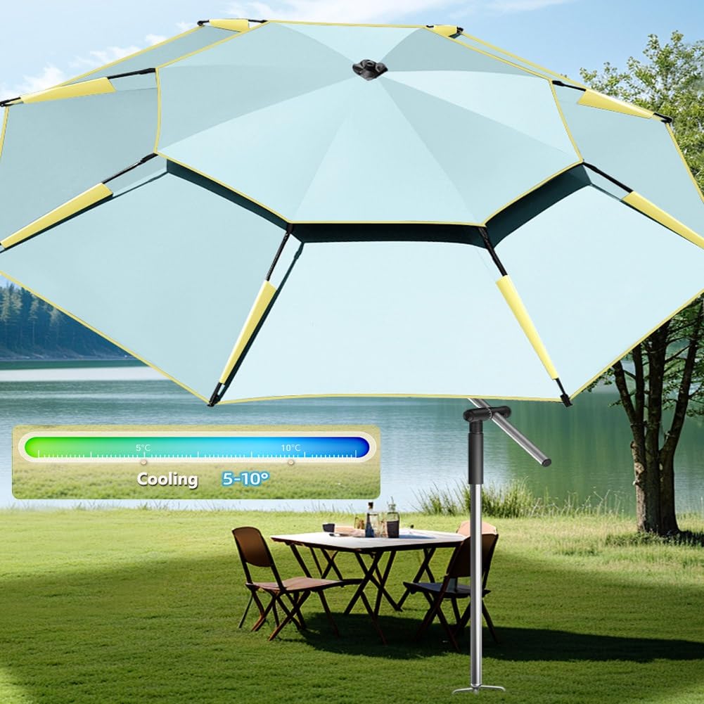 Przenośny Parasol Wędkarski z Wentylacją, 220 cm Składany Podróżny Parasol z Torbą Transportową i Kotwicą, Kempingowy Przeciwsłoneczny Nachylany