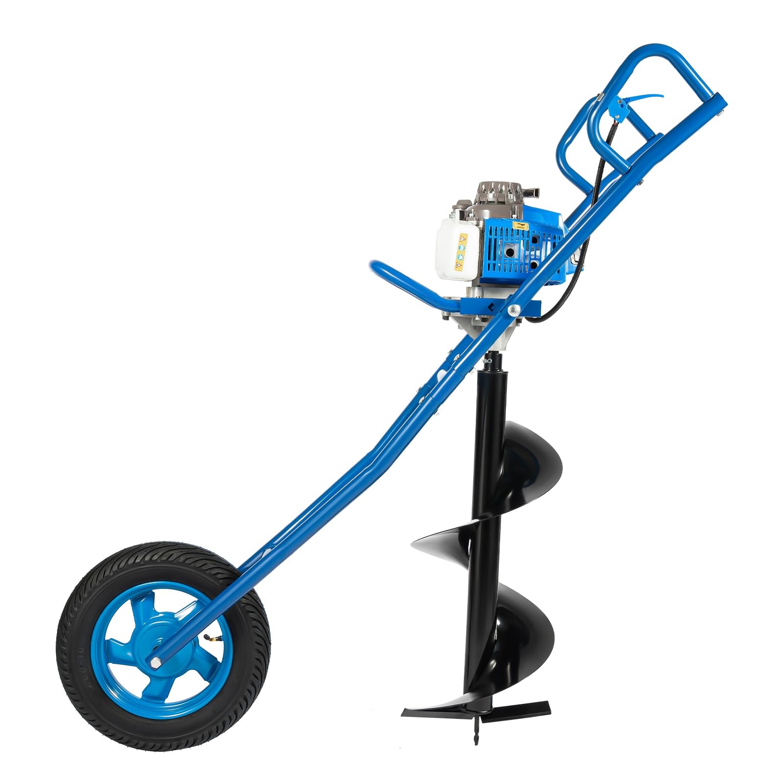 63CC Post Hole Digger, 1.3L Tank Digging Machine, 2-Stroke Gas Powered Auger, 2.2kW Single Cylinder Air-Cooled Wheelbarrow Soil Boring Machine with Drill Bit for Planting Garden Landscaping(Blue)