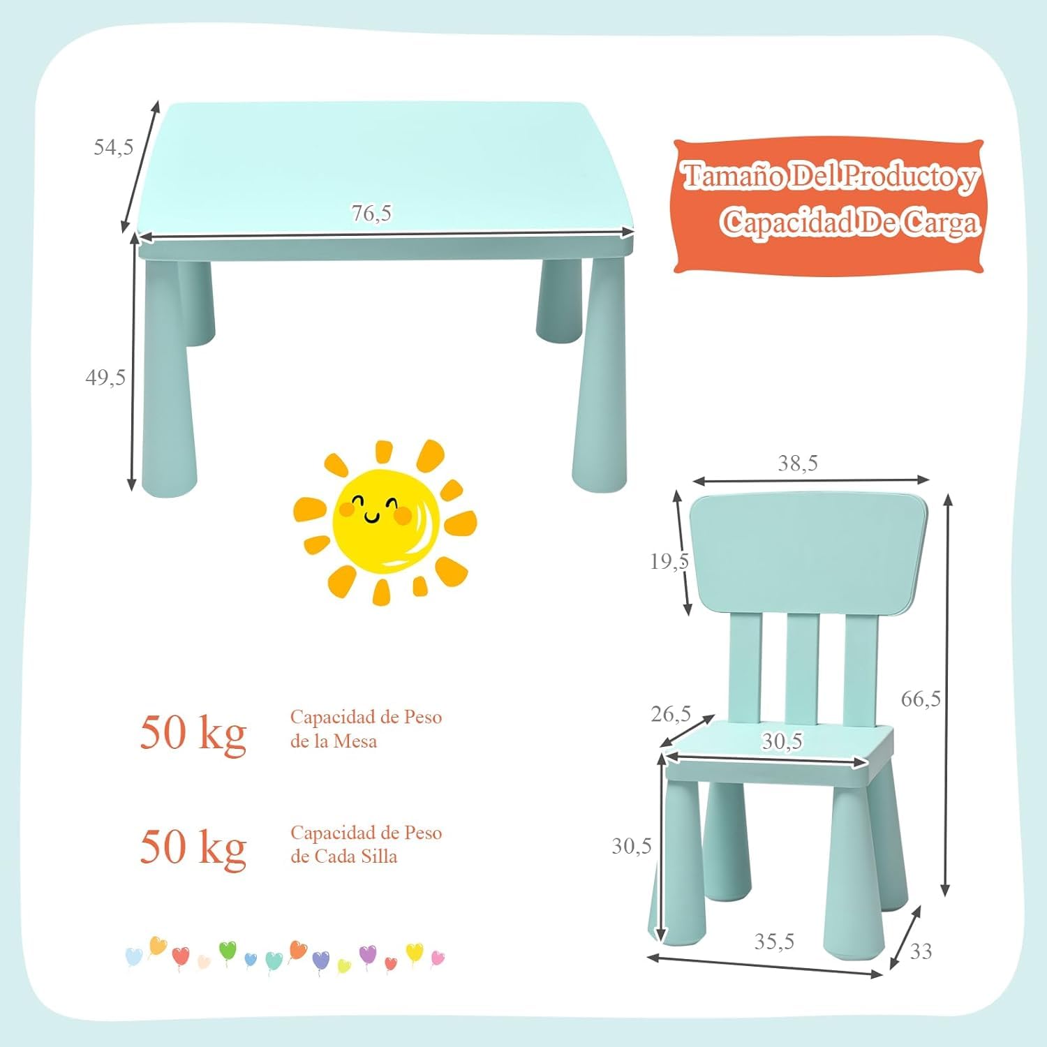GOPLUS Juego de Mesa y Sillas para Niños de 1-7 Años, Conjunto de Mesa y Silla Infantil, Mueble para Bebé Pupitres de Juego Actividad Estudio, Estilo Sencillo, Carga 50 KG (Verde)
