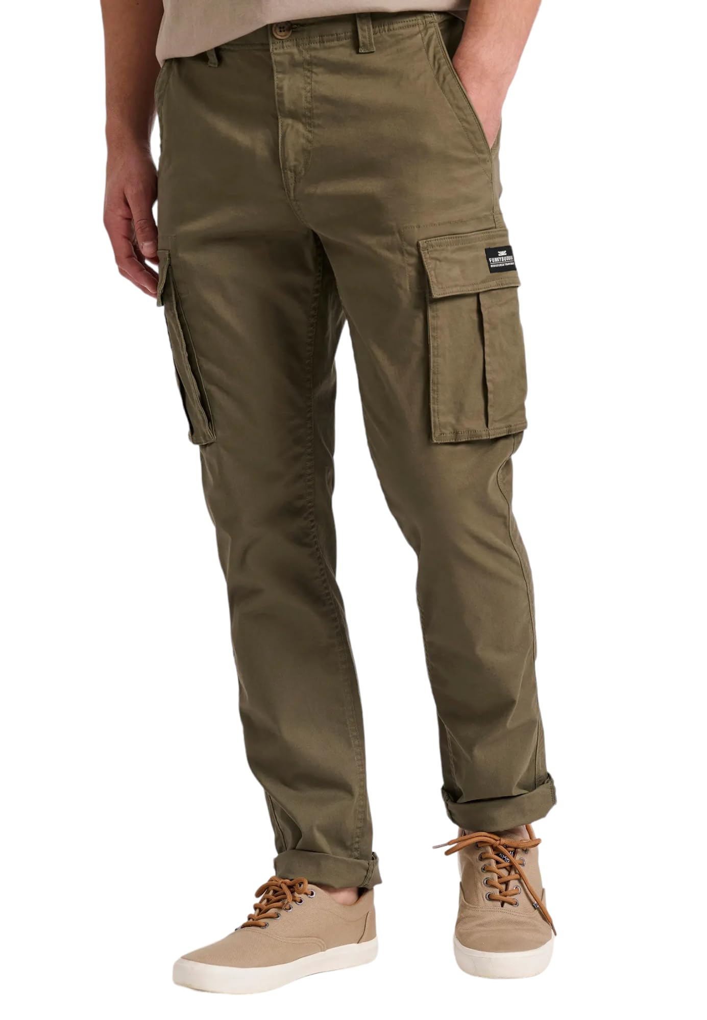 FUNKY BUDDHAMen's The Essentials Mid-Rise Regular Fit Comfort Cargo Pants