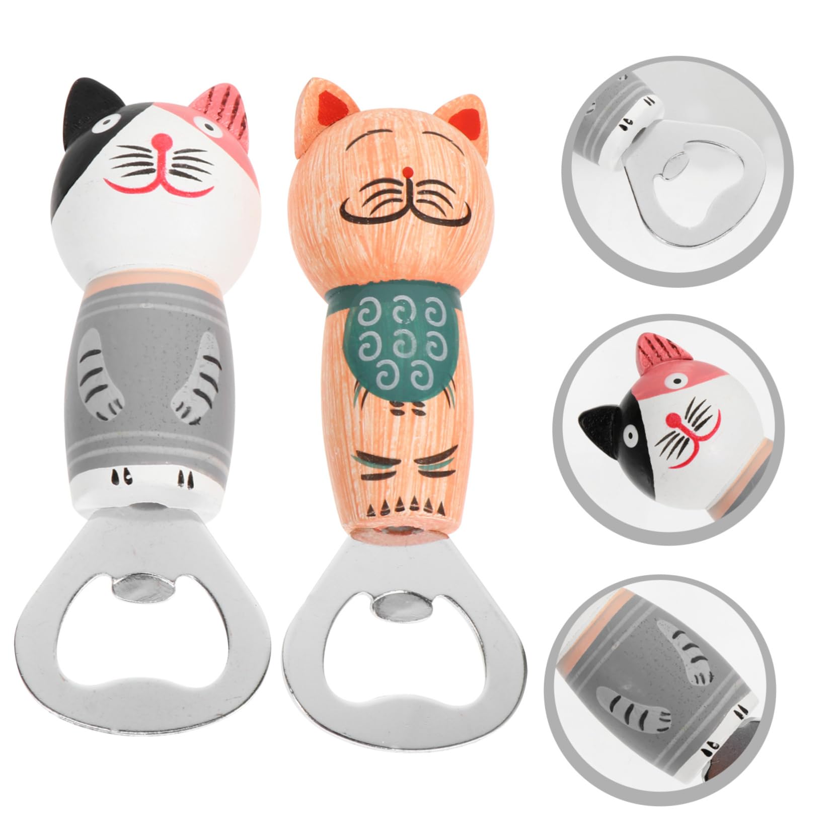 Amosfun 10 Piezas abrebotellas de gato de madera nevera pegatinas imán opener abridor de botellas de montaje en nevera kawavy cerveza etiqueta engomada del abrebotellas etiqueta de madera