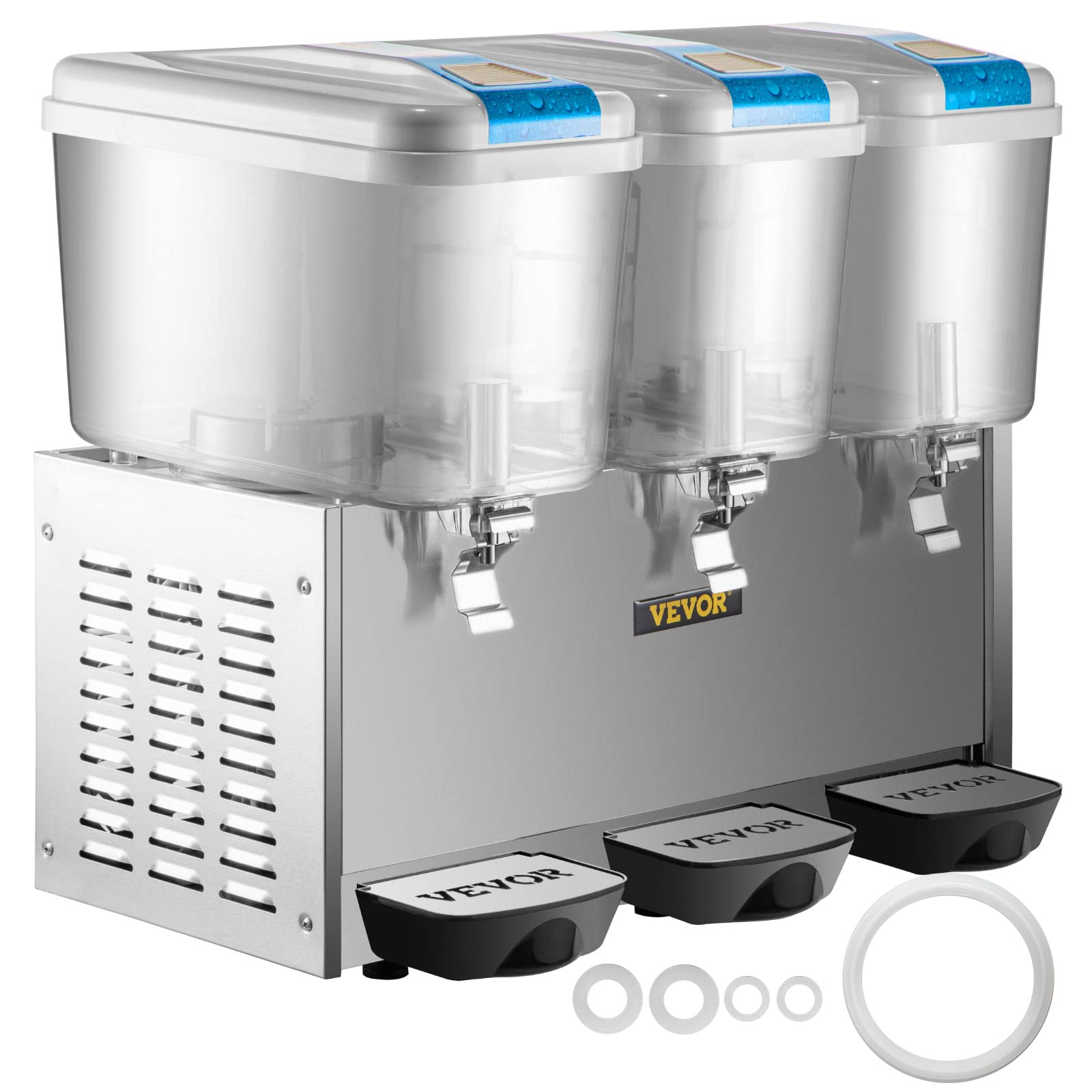 VEVOR Commercial Beverage Dispenser, 14.25 Gallon 3 Tanks Commercial Drink Dispenser, 350W Food Grade Material Stainless Steel Commercial Juice Dispenser With Thermostat Controller for Cold Drink