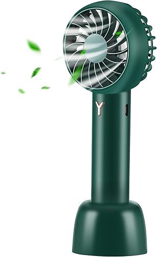Gynnx Mini Portable Fan, Dual Motors Powerful Handheld Fan, Cute Design 3 Speed Personal Small Desk Fan with Base, With Light USB Rechargeable Fan