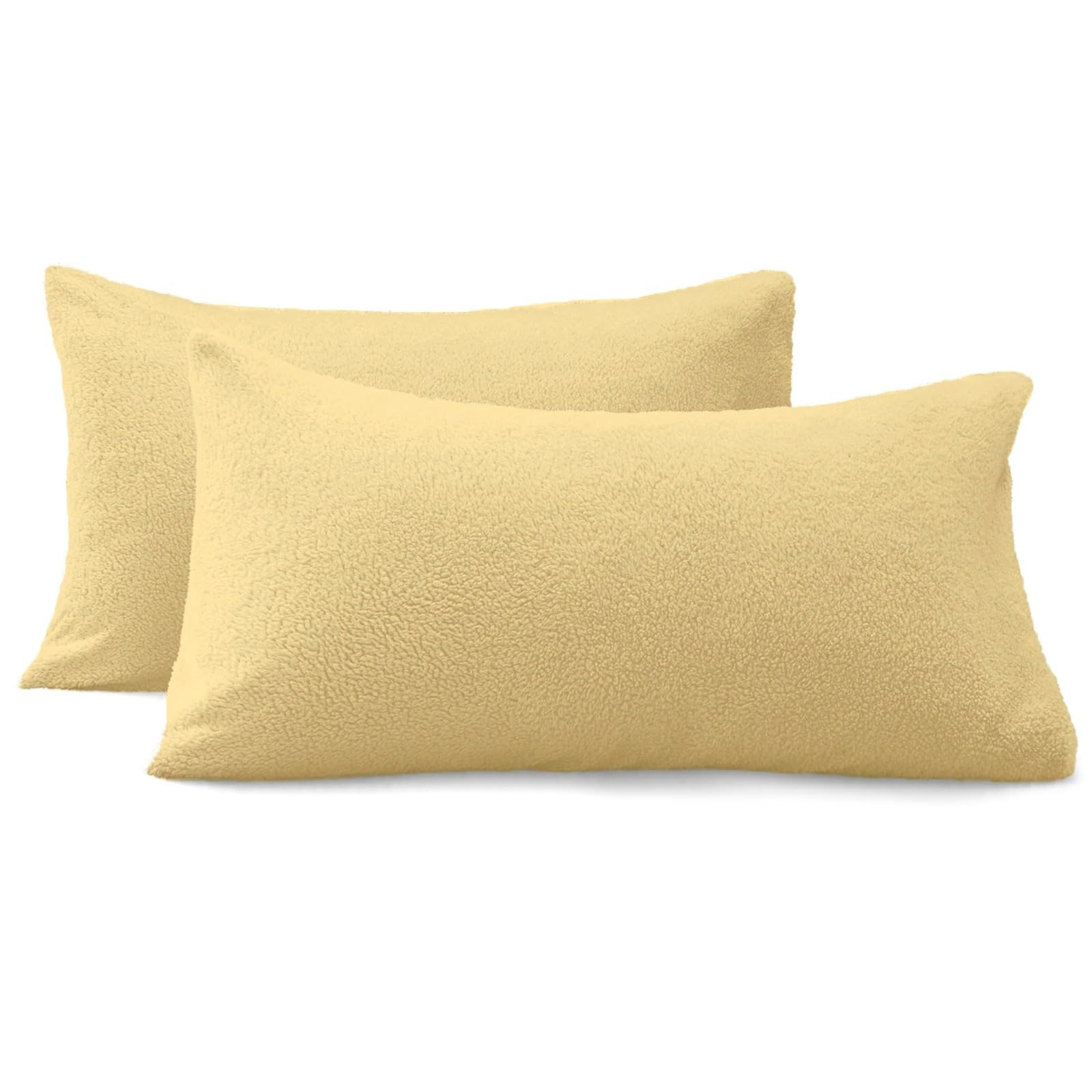 2 Pack Teddy Bear Fleece Pillowcase Cover Ultra Soft, Warm & Fluffy Thermal Pillow Cases Fit 50cm x 75cm Cozy Bed Pillow Covers Super Soft Hotel Quality Easy Care pillowcases (Ochre) โ image 1