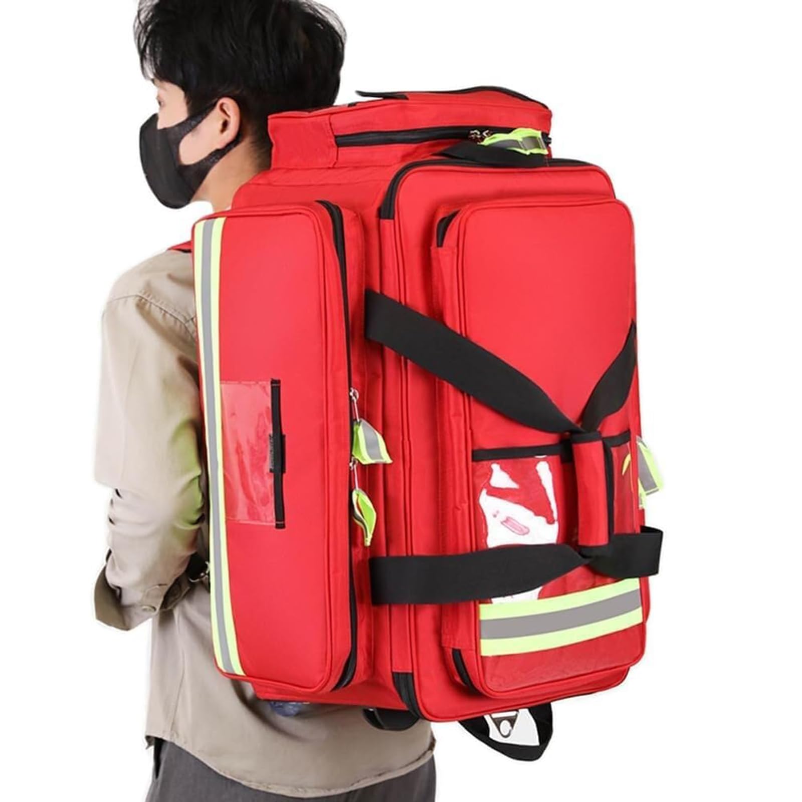 Borsa di pronto soccorso zaino per EMT, kit medico di emergenza portatile con ruote, divisori rimovibili e scomparti per escursioni all'aperto, campeggio e viaggi