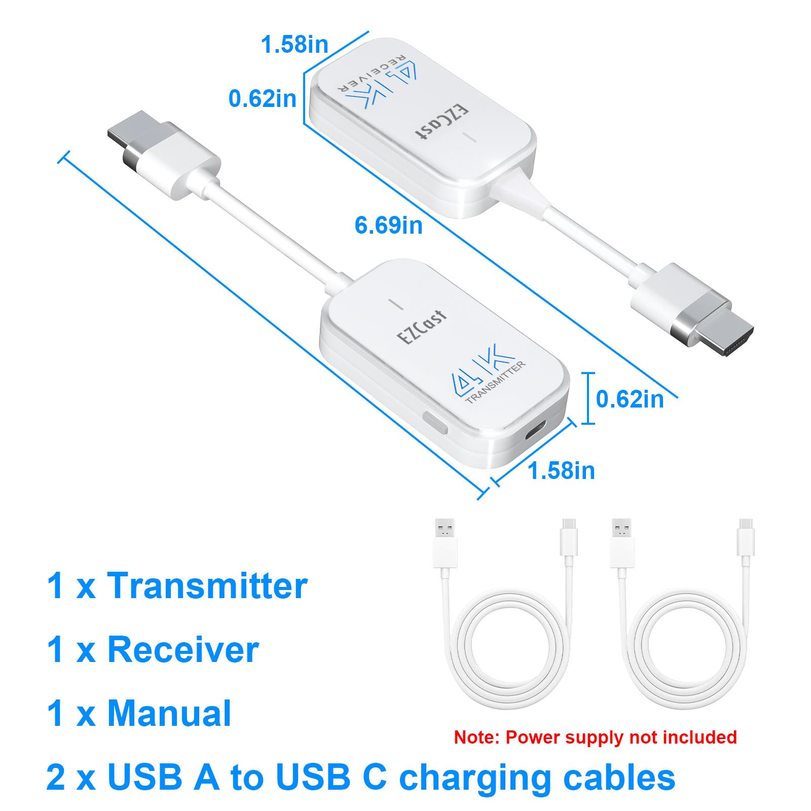 Bezprzewodowy nadajnik i odbiornik HDMI 4K, 1080P @ 120 Hz, HD radiowa transmisja wideo/audio z laptopa, komputera do monitora, TV, 165FT/50M WLAN