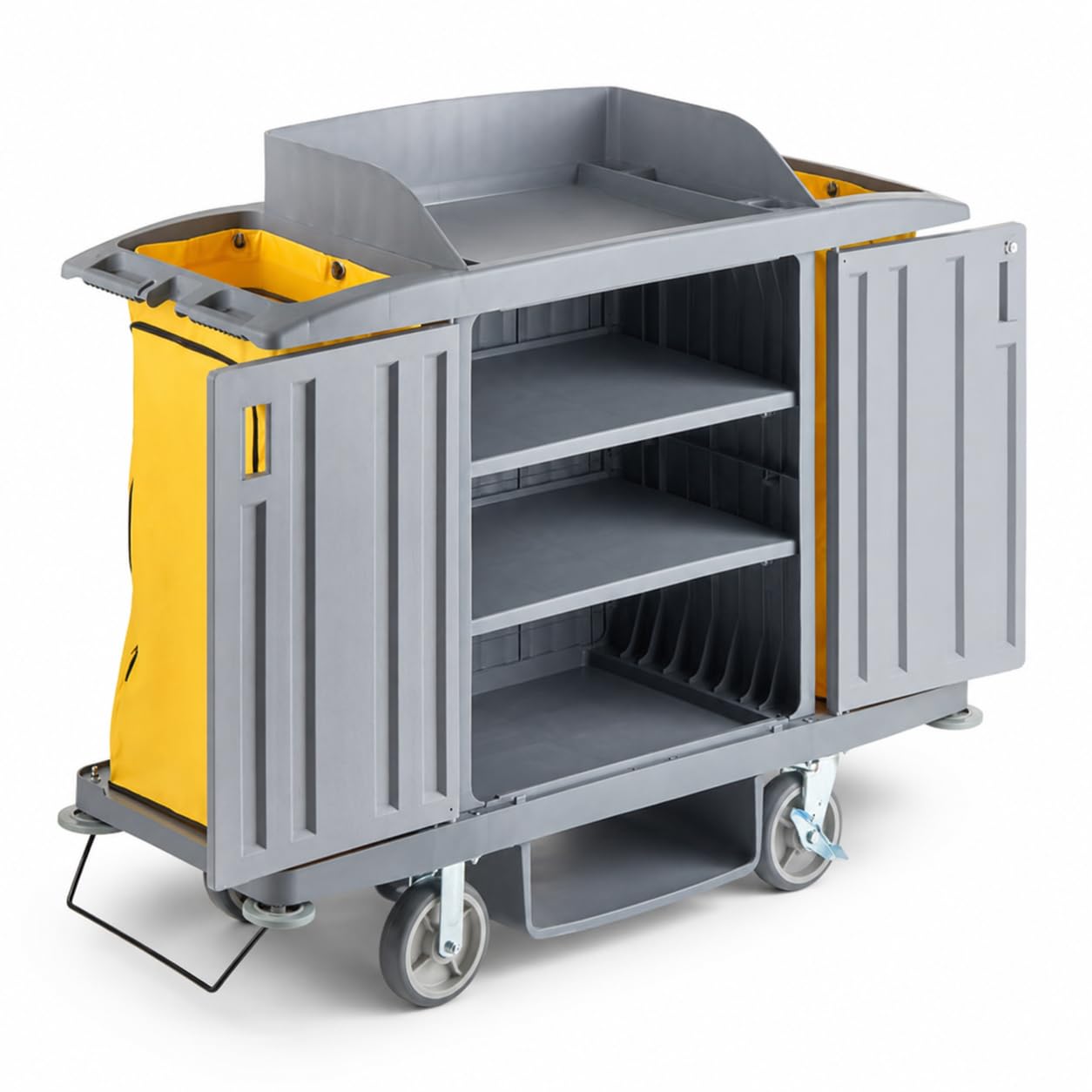 Housekeeping Cart with Locking Doors by Glownary – Structural Foam, Gray, Model Lc-3s