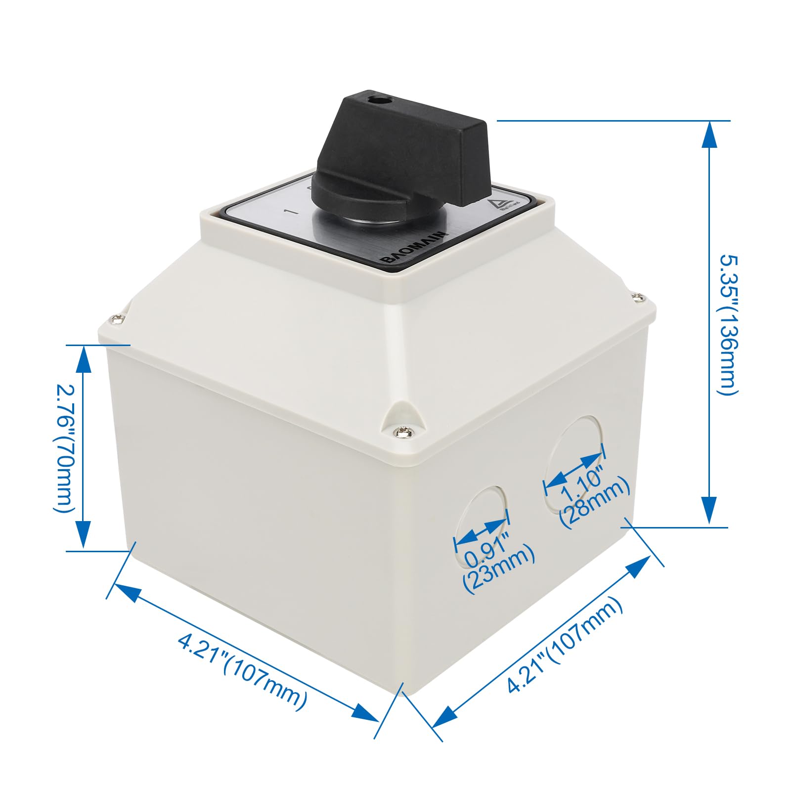 BAOMAIN Commutatore rotativo universale con interruttore principale, alloggiamento esterno, on/off, 690 V, 32 A, 3 posizioni, 3 fasi, approvazioni CE, IP66, LW28-32/D303.3D