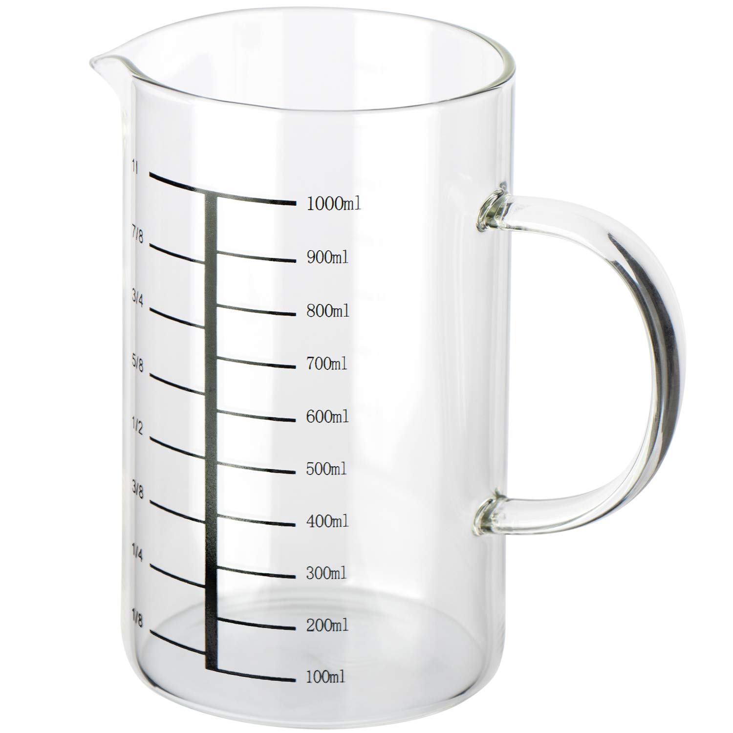 com-four® 3x jarra medidora de vidrio 1 litro, resistente al calor | asa y boquilla para cocina y repostería