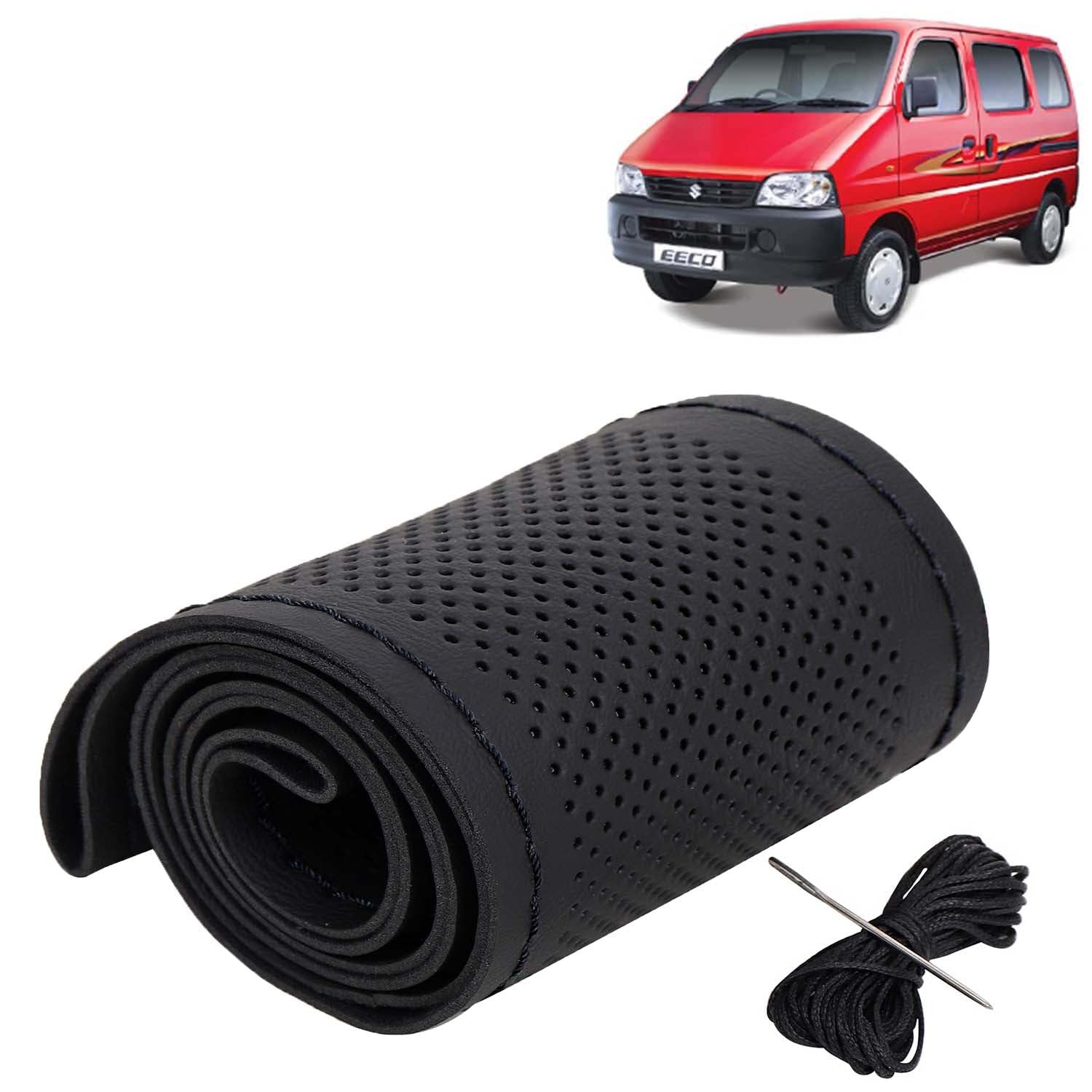 KINGSWAY® PU Leatherite Car Steering Cover Sewable Compatible with Maruti Suzuki Eeco (Year 2010 Onwards), Black Color with Black Thread, Pack of 1 with Sewing Needle and Thread-image-39