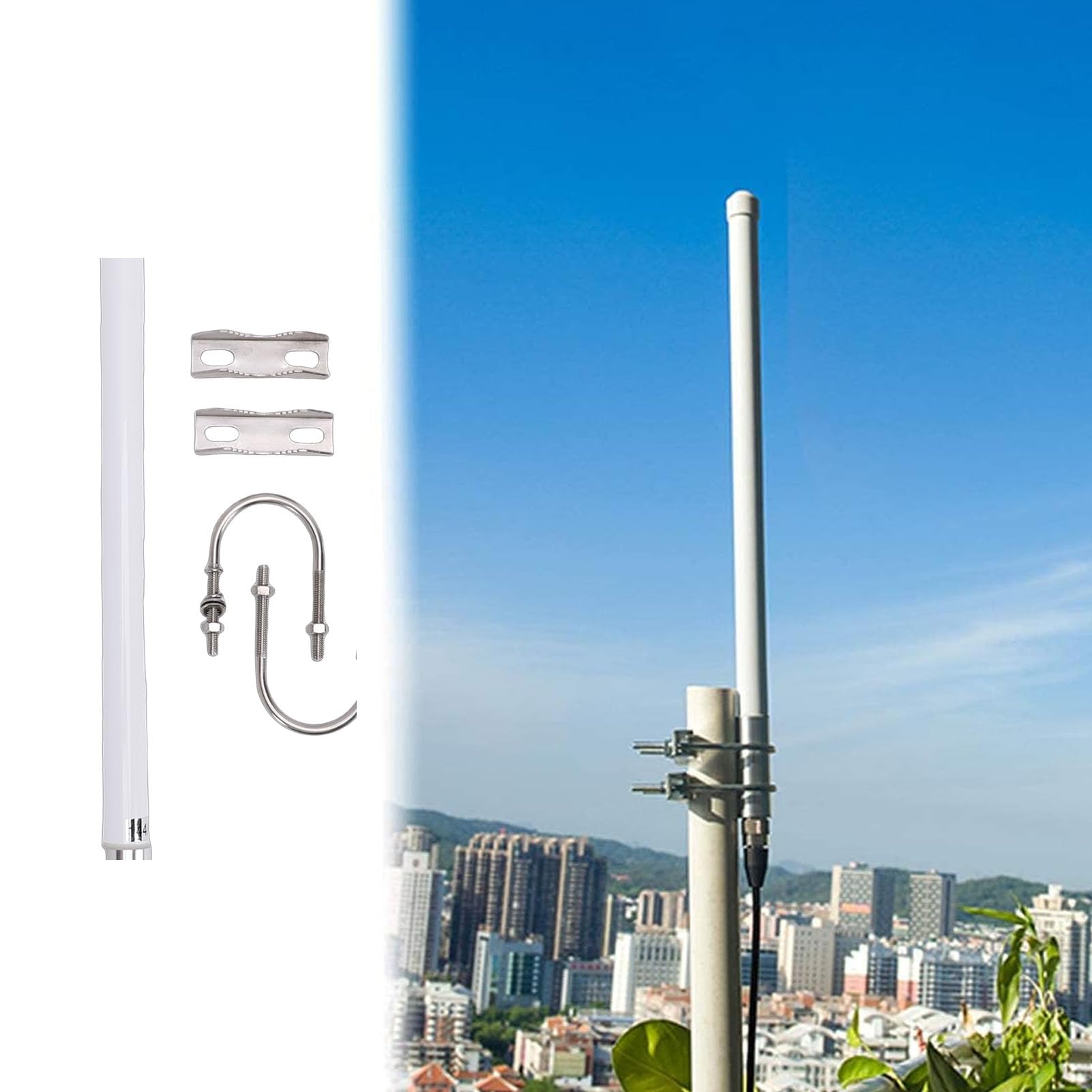 Antena Exterior Aérea de Estación Base de Doble Banda VHF UHF 144/430MHz con Conector Hembra PL-259 para Repetidor de Radioaficionado Transceptor Móvil
