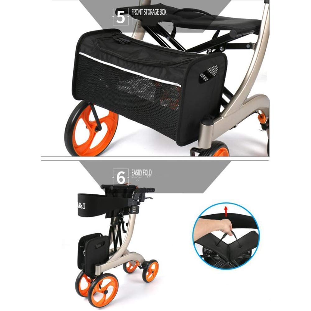 Deambulatore pieghevole con doppio freno, altezza regolabile, sedile e borsa portaoggetti rimovibile per una maggiore mobilità e comfort a casa