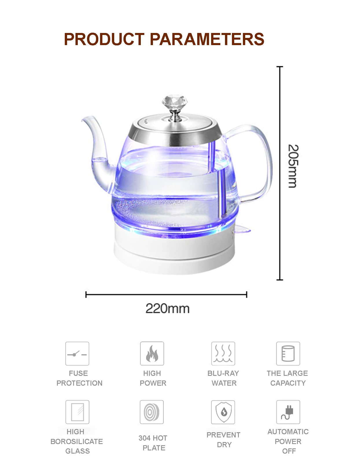 -Bollitori in vetro con luce a LED, spegnimento automatico per bollitura, acqua calda, tè e caffè, 1,5 l, 1000 W Comfortable anniversary