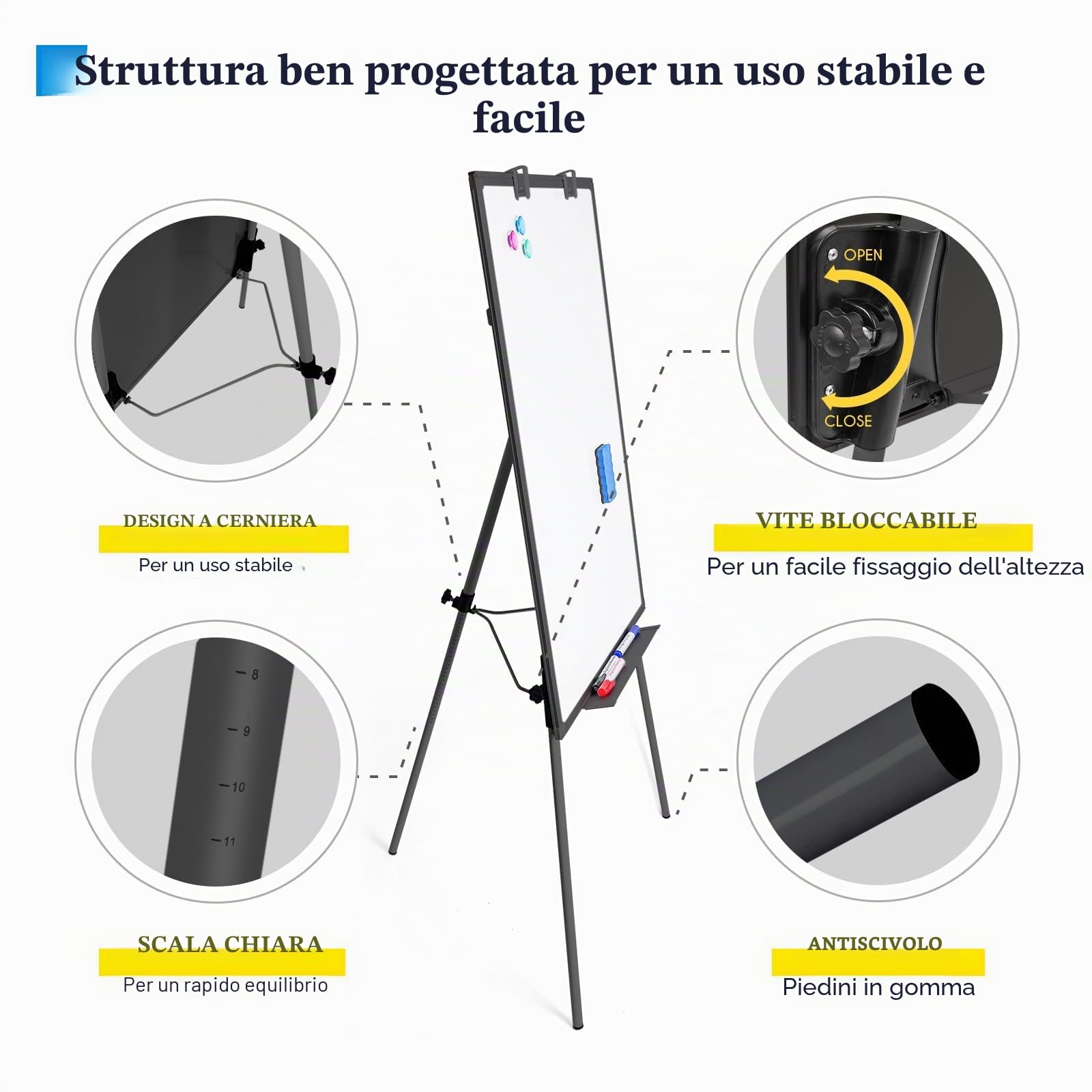 maxtek Lavagna Bianca Magnetica con Cavalletto, 90 x 60 cm Lavagna Cancellabile, Alluminio Supporto, Altezza Regolabile, per Ufficio o Insegnamento a Casa e in Aula