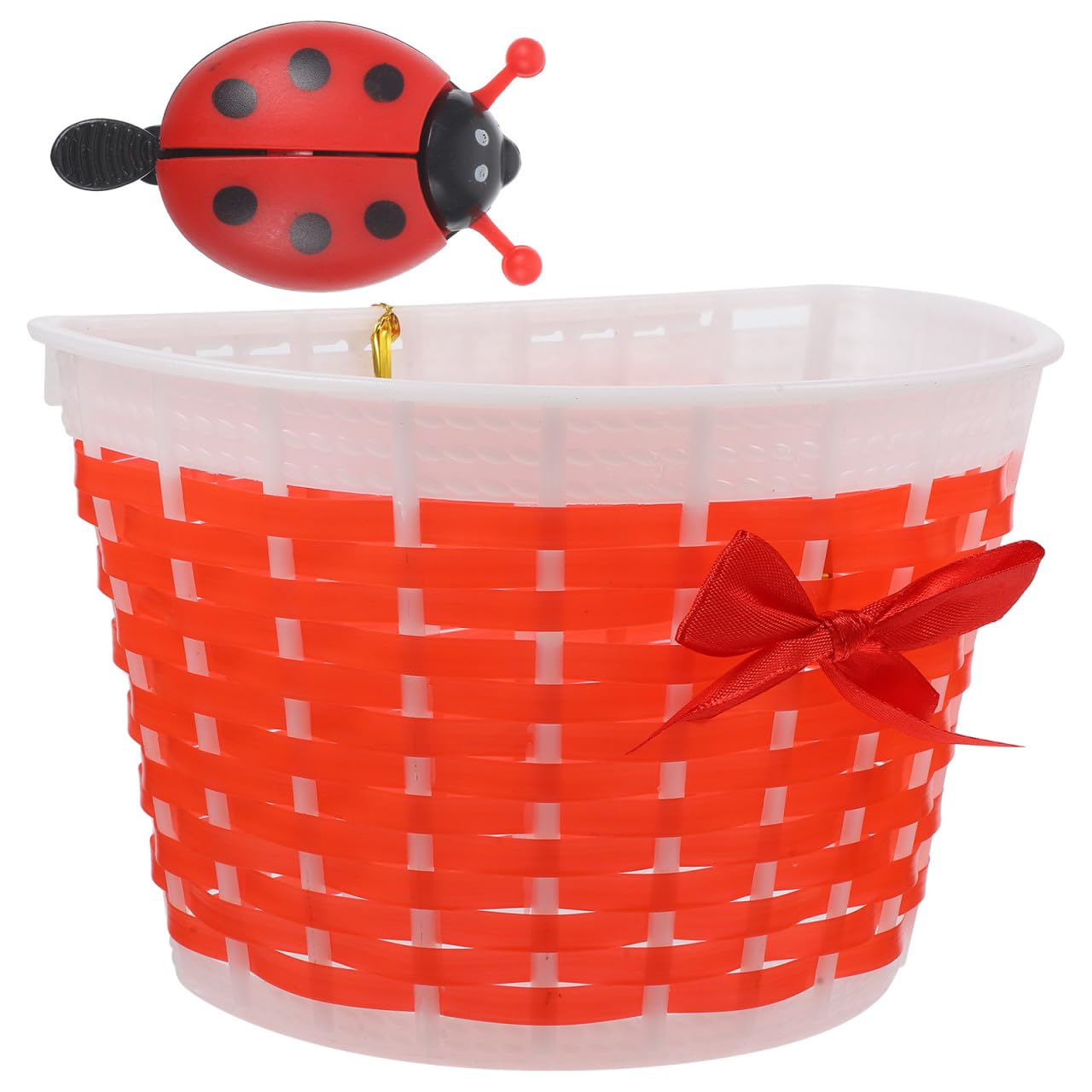 Childrens Scooter Basket Red Plastic Bike Basket Handmade Knitted Bow