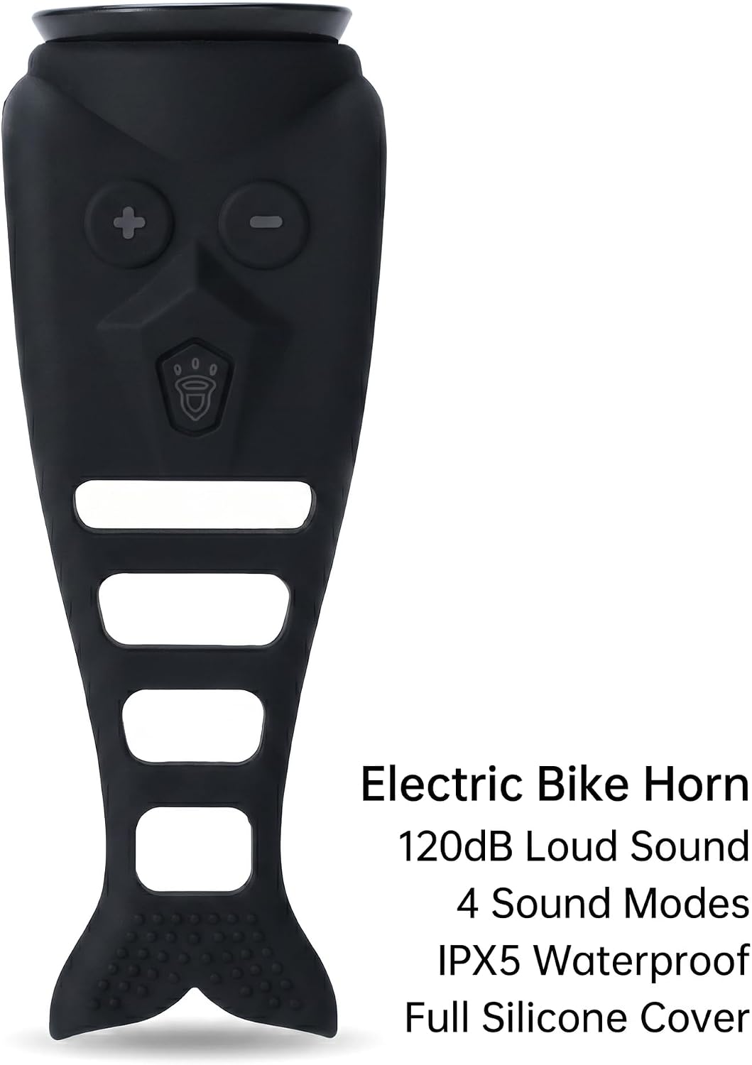 Electronic Bike Horn, Rainproof, Rechargeable, 0-120dB Adjustable Volume, 4 Voice Modes, Black, Easy Install, for Bicycle Handlebar