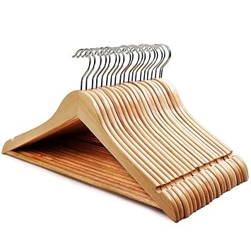 Solid Wooden Hangers with Natural Finish Pack of 10 (Brown)