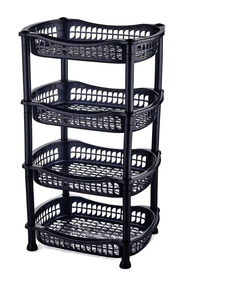 A406 4 TIER VEGETABLE FRUIT STORAGE KITCHEN UTILITY STACKING STACKABLE BASKET RACK (Black)