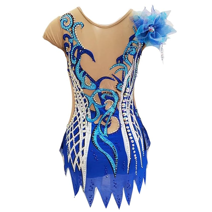 Girls Rhythmic Gymnastics Leotards Flower Women's Figure Skating Competition Wear High Elasticity Ice Skating Clothing,A,15/16