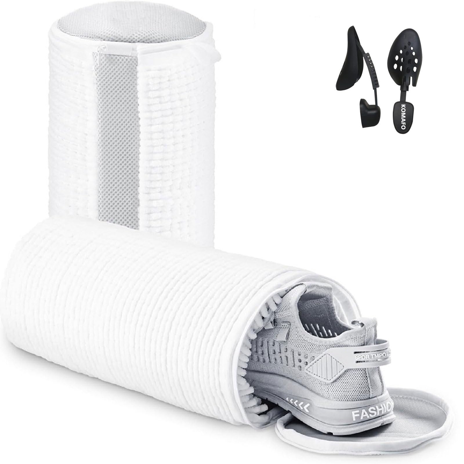 shoe washing machine bag,Laundry Shoe Bag for Washer and Dryer,Reusable Suitable for all shoe types and sizes, Clean shoes effectively while protecting them(2Pcs Shoe Wash Bag+2Pcs Shoe Tree)(White)