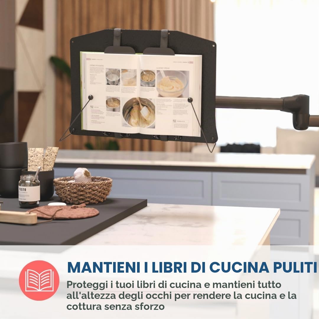Levo Supporto per libri a mani libere per copertine rigide, libri di cucina, libri di testo, riviste