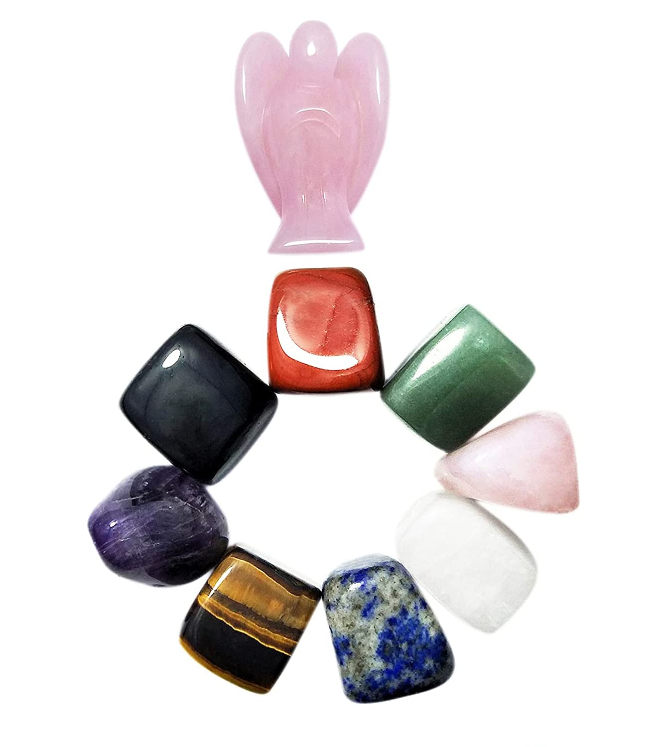 Mina Heal Women's Set Of Rose Angel & Chakra Stones Natural Healing Crystal Chakra Stones For Crystal Therapy, Chakra Healing, Meditation, Worry Stones, Relaxation, Decor. (Set Of Rose Angel & Chakra Stones)