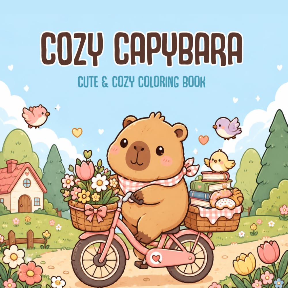 Cozy Capybara Coloring Book: 40 Cute and Cozy Coloring Pages for Kids, Teens and Adults