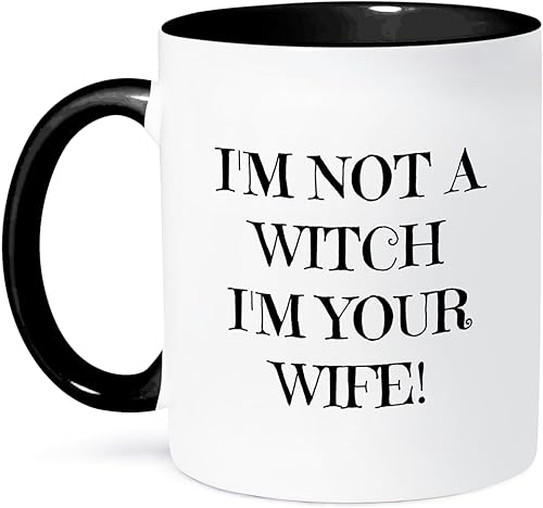 3dRose mug_202805_4 I'm not a witch I'm your wife - Taza negra de dos tonos, 11 onzas