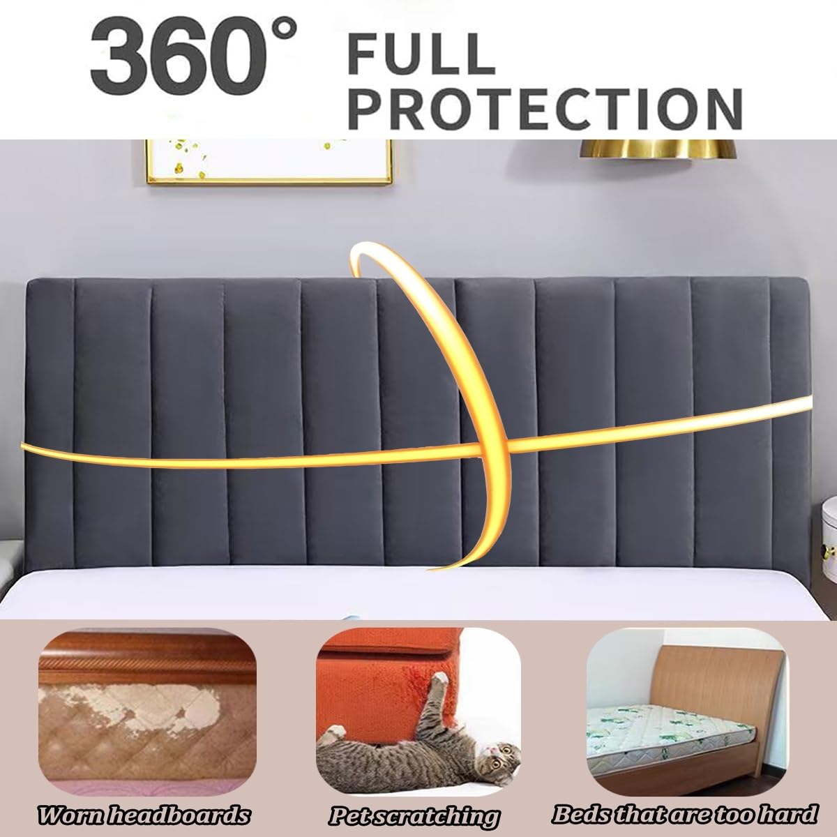 2025 Nuovo Copritestata Del Letto Matrimoniale Imbottito ,Copri Testata Letto Matrimoniale/SingoloVelluto Elastica Universale Copertura Per Testiera Per Letto，Per Decorazione Camera Letto(Grey,220x65c