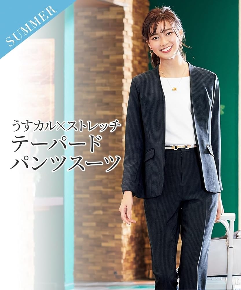 Amazon | [ニッセン] パンツスーツ 【レディーススーツ】 うす