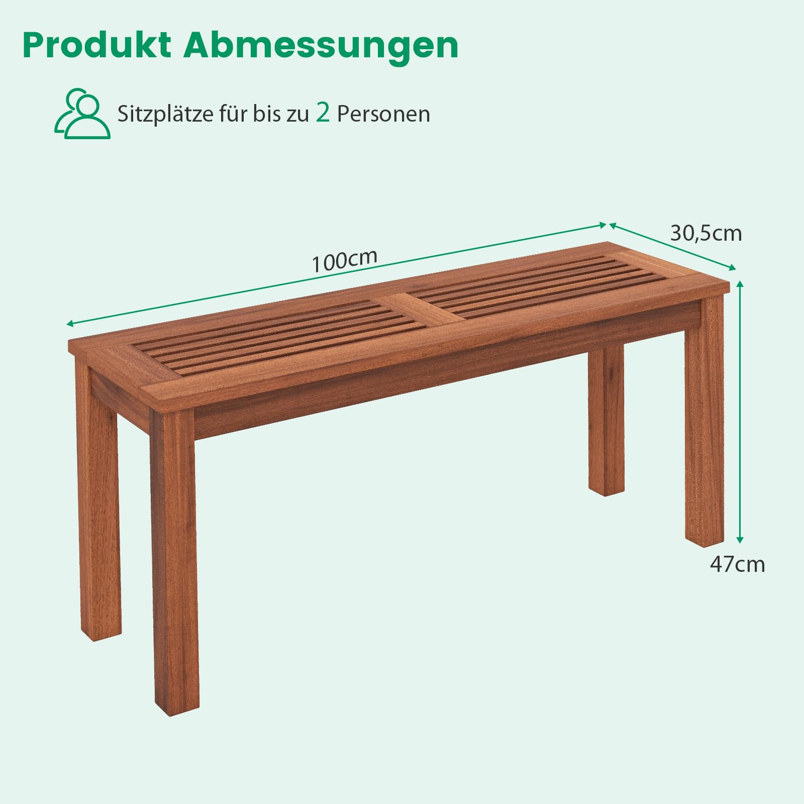GOPLUS Gartenbank ohne Rückenlehne, 2 Sitzer Hockerbank Massivholz, 100 cm Sitzbank, Parkbank, Terrassenbank 150 kg belastbar, Gartenmöbel für Eingangsbereich, Garten, Terrasse, Braun (1)