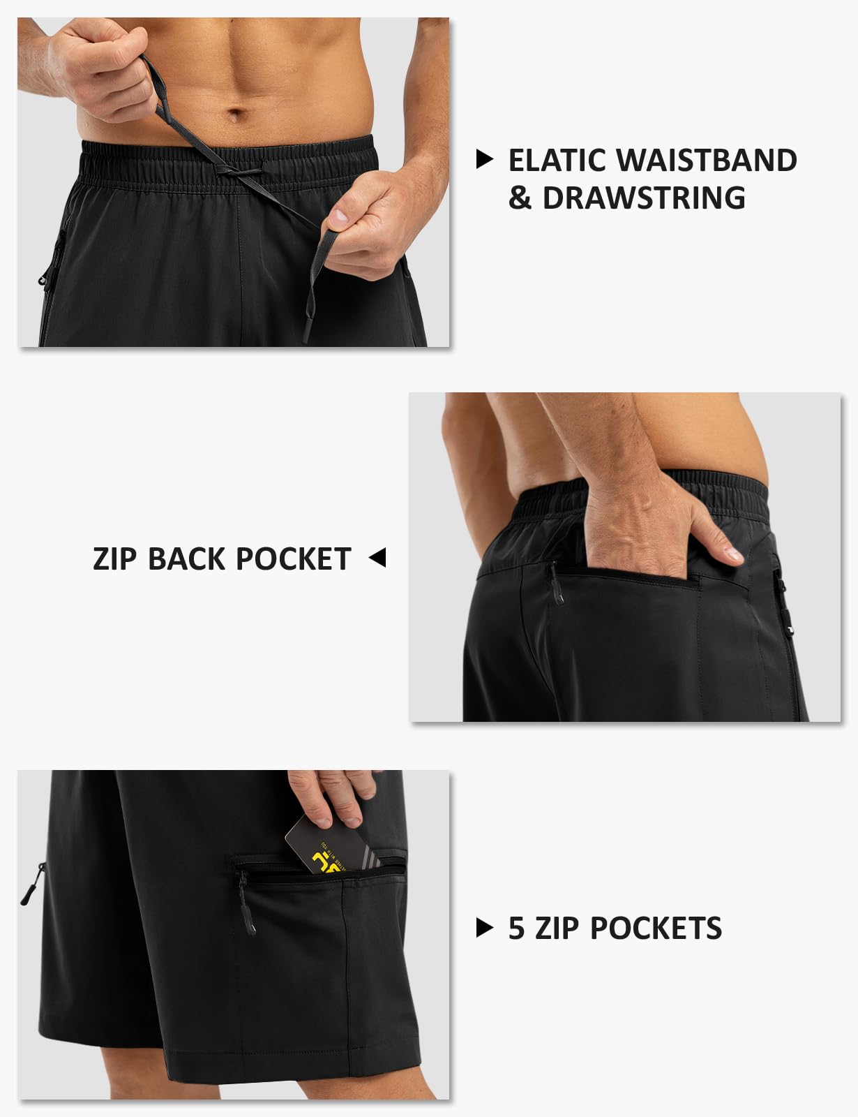 Rdruko Men's Hiking Shorts with 5 Zip Pockets Lightweight Outdoor Work Athletic Travel Short for Men Casual Running