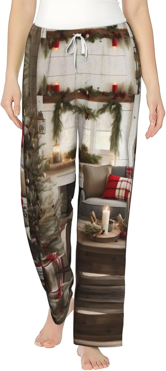 Farmhouse Christmas Parrern Print Cozy Christmas Pajama Pants,Flannel Pajama Bottoms,Cater To Various Body Types
