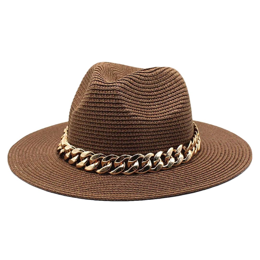 LCUVIMPEX Bucket Hats， Unisex Wide Brim Straw Panama Fedora Hat Multicolor Summer Beach Sun(Brown)