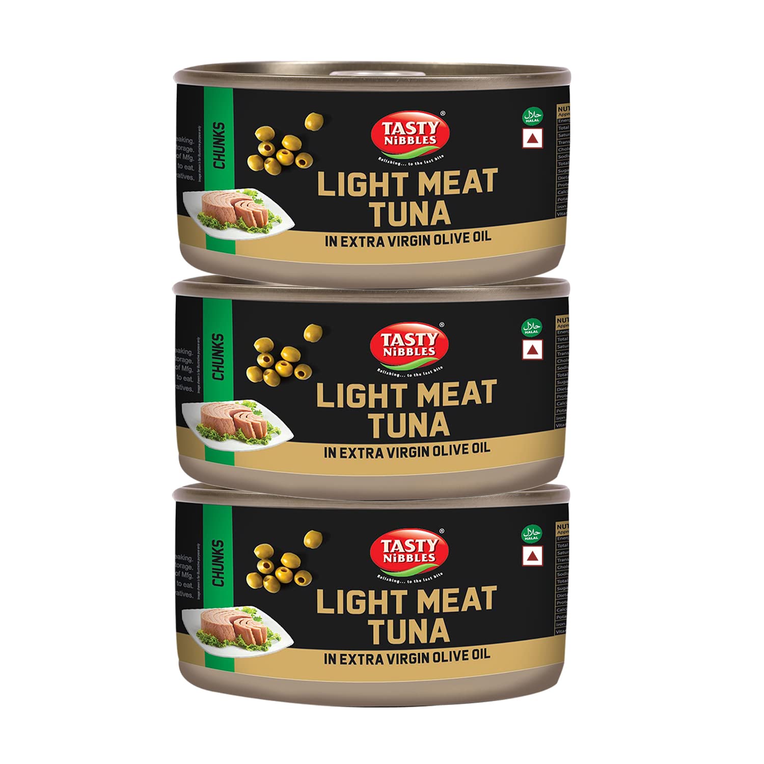 TASTY NIBBLES Light Meat Tuna Chunks in Extra Virgin Olive Oil 185 G X 3 (Pack of 3, 555 G)