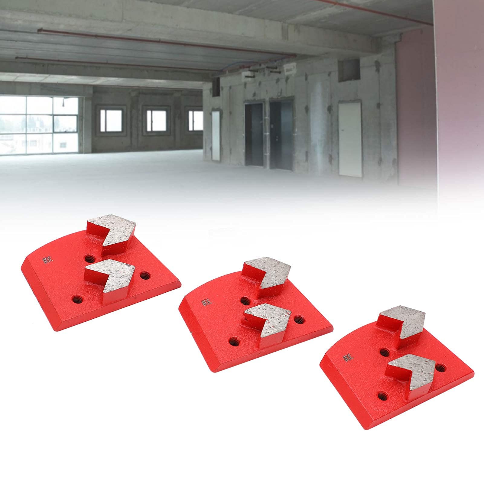 Disque de Meulage Diamant Trapézoïdal à 2 Dents, 3 Pièces Bloc de Meulage de Disque de Polissage de Sol pour la Coupe du Béton Accessoire de Meuleuse pour Sol de Meuleuse, Rouge