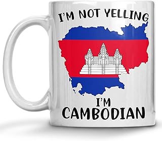 Funny Cambodia Pride Coffee Mugs, I'm Not Yelling I'm Cambodian Mug, Gift Idea for Cambodian Men and Women Featuring the Country Map and Flag, Proud Patriot Souvenirs and Gifts